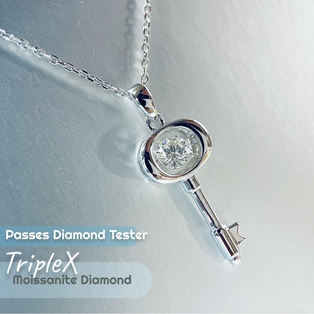 S925 Moissanite Gemstone Love Key Pendant Necklace 18K Gold Plated - Picture 2 of 9